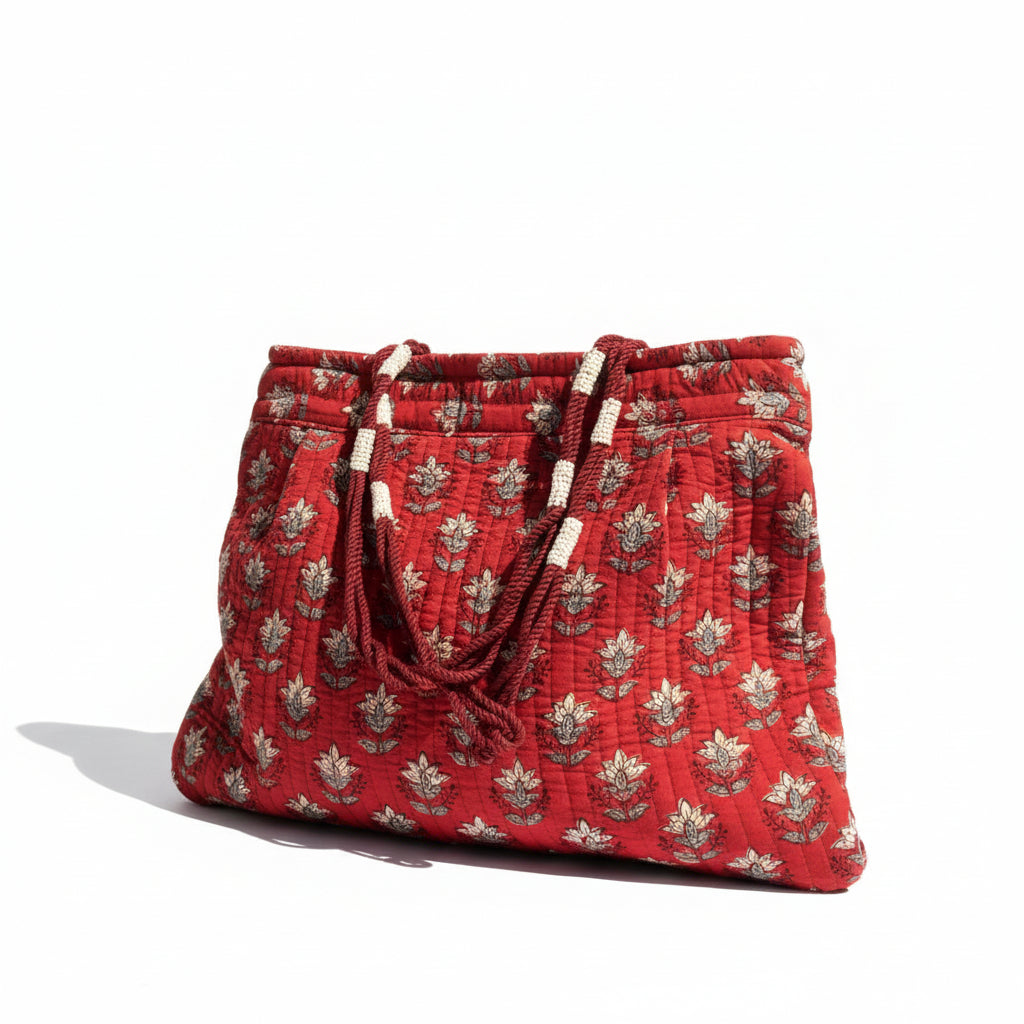 Rust Floral Cotton Handbag