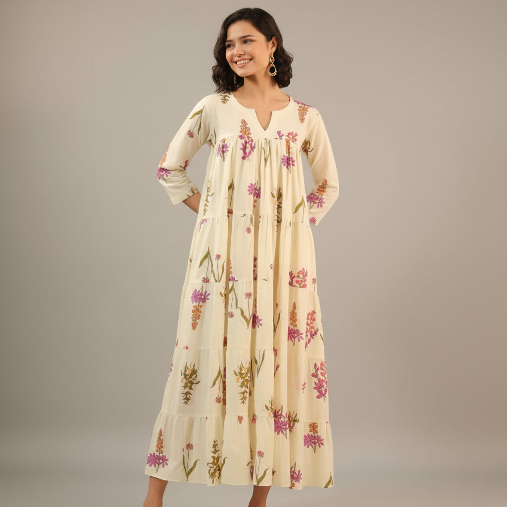 Spring Block Print Cotton Dress