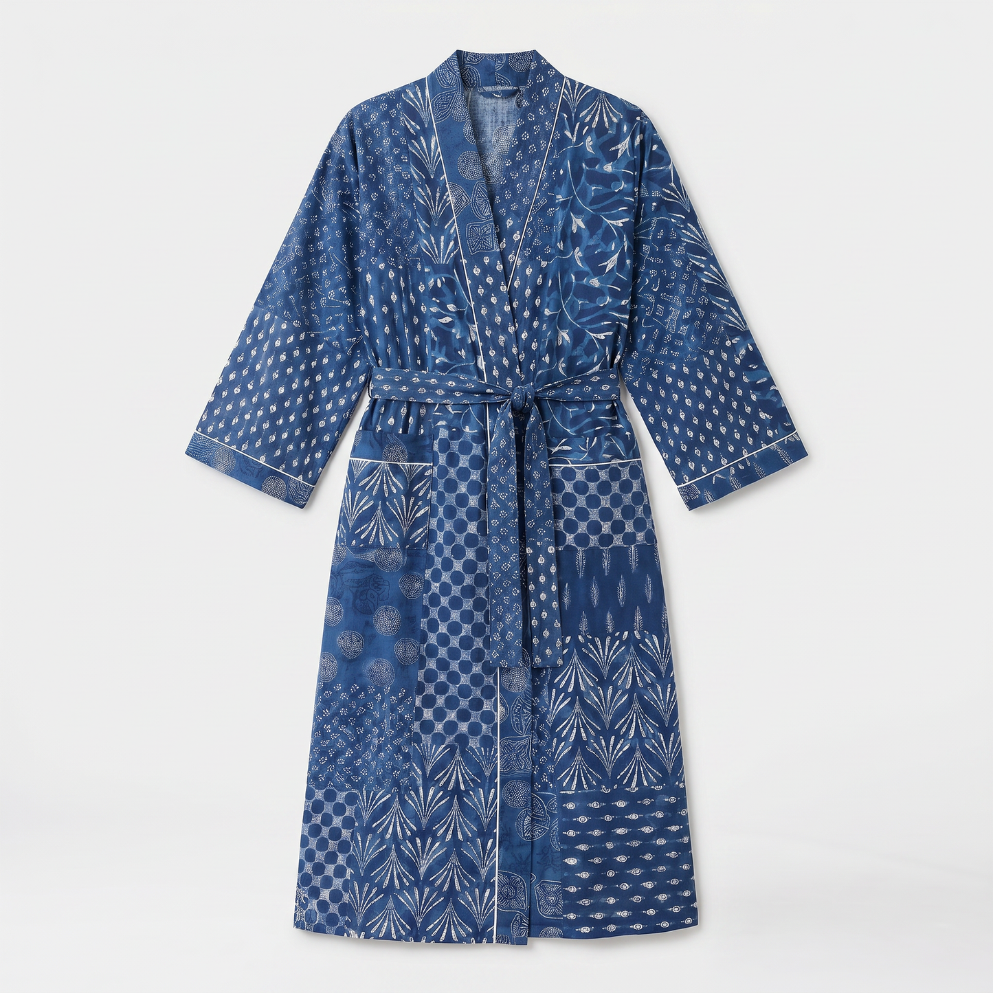 Indigo Block Print Cotton Robe
