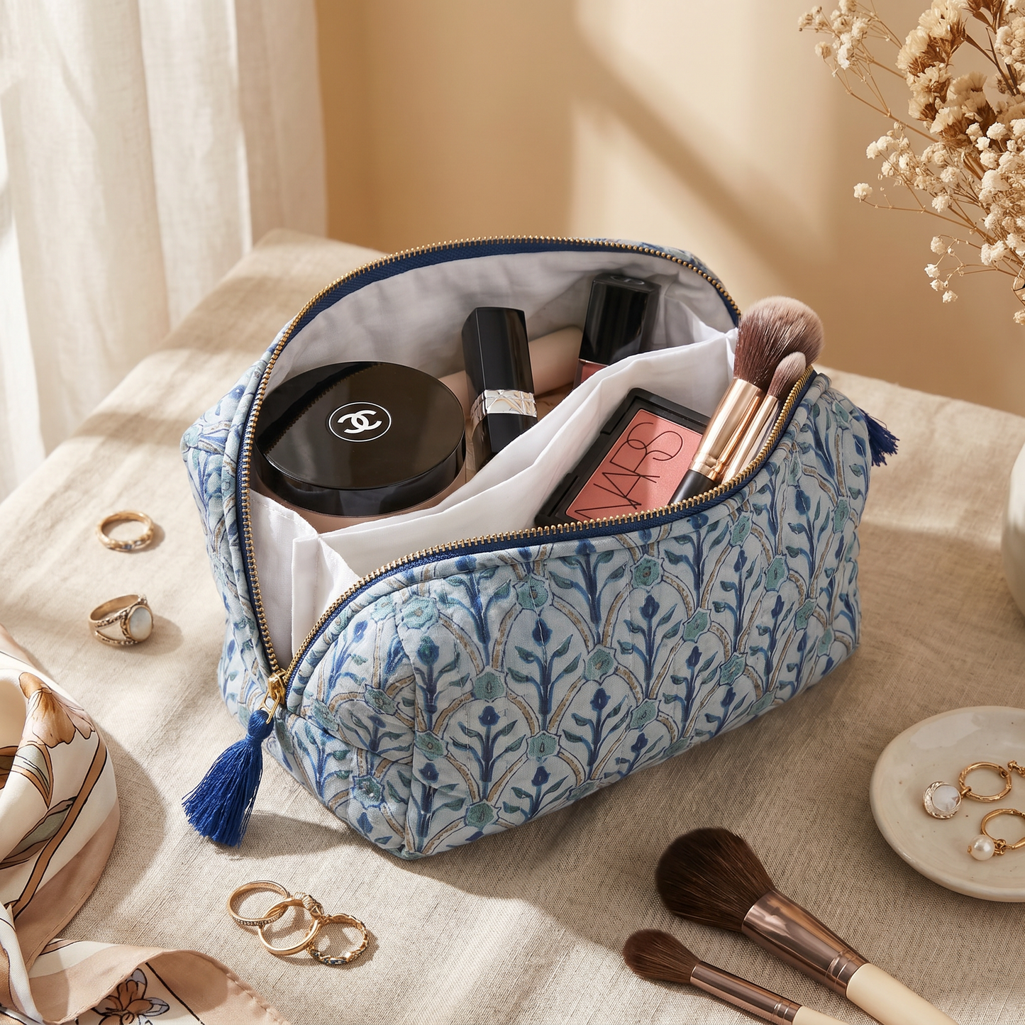 Royal Blue Block Print Set of 3 Bags