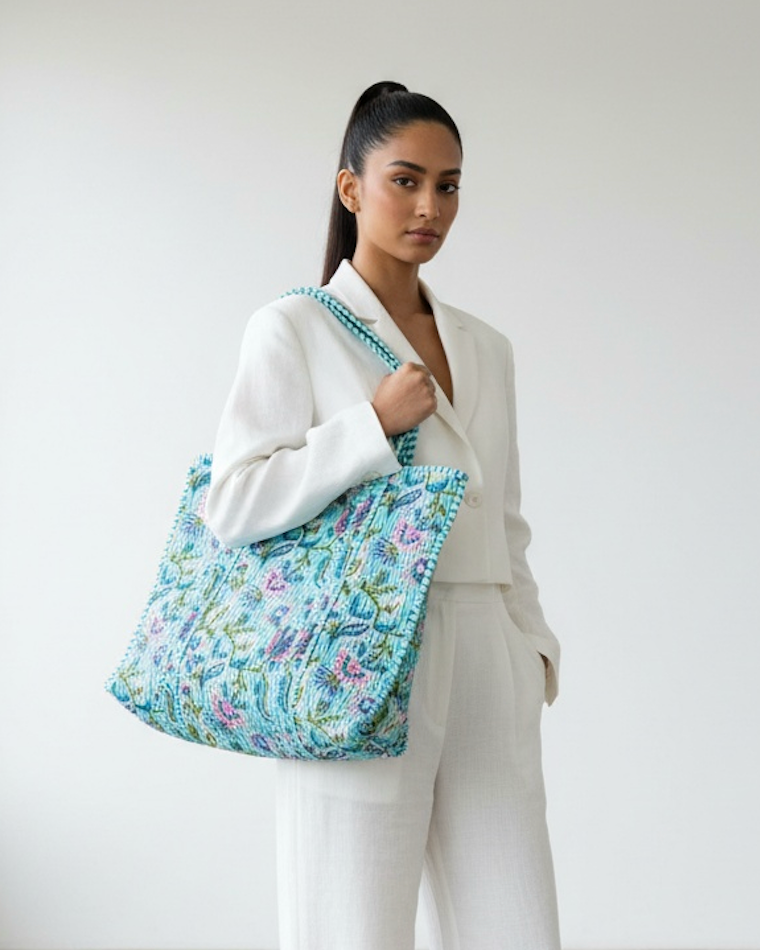 Blue Floral Tote Bag