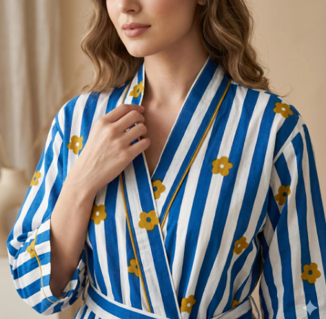 Blue Daisy Floral Cotton Robe