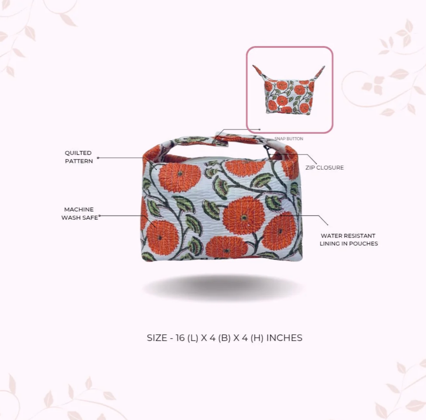 Orange Bloom Makeup Bag