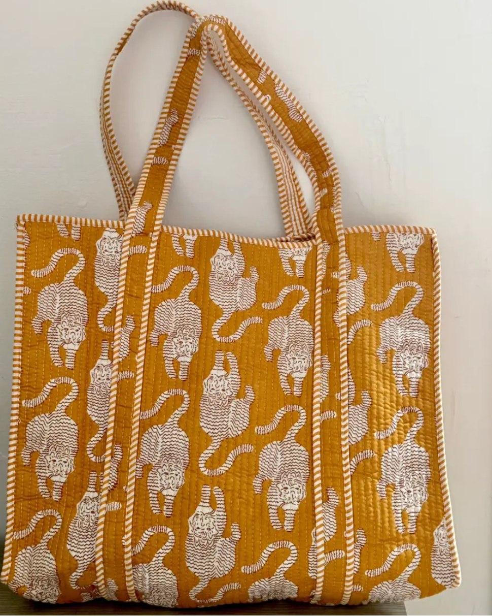 Yellow Block Printed Tote Bag