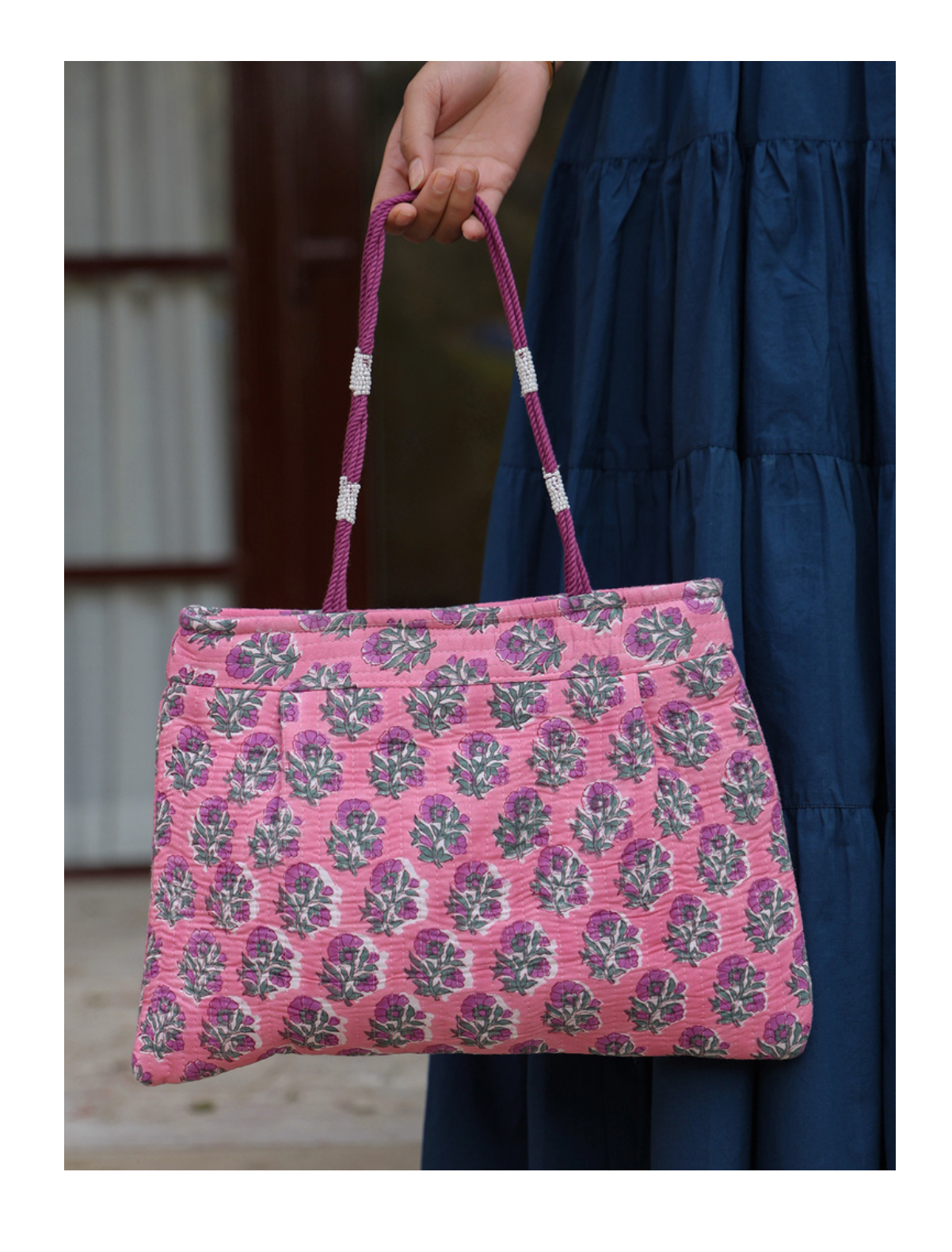 Pink Floral Cotton Shoulder Bag