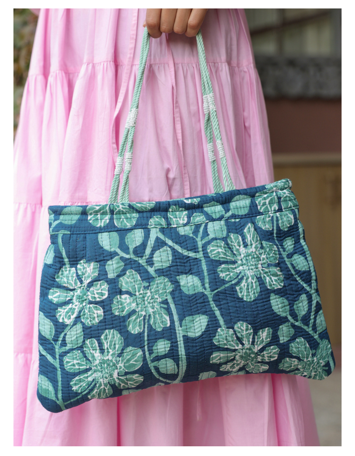 Indigo Floral Cotton Shoulder Bag