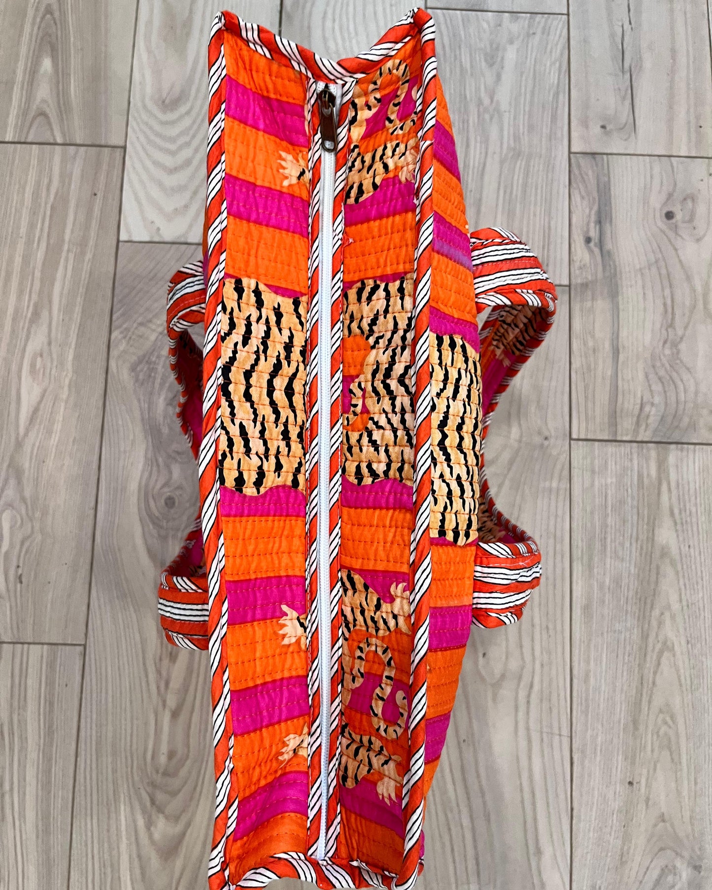 Block Printed Orange Tote Bag
