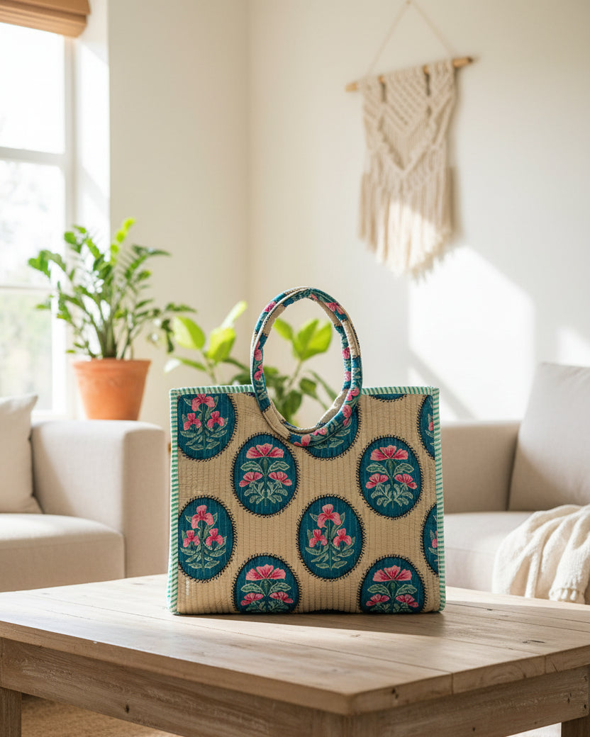 Beige Floral Moon Bag