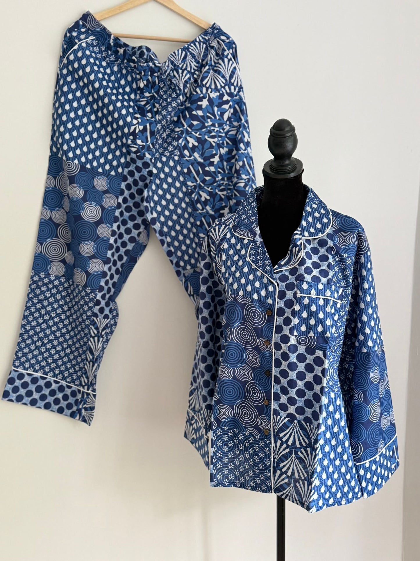 Blue Block Print Cotton PJ set