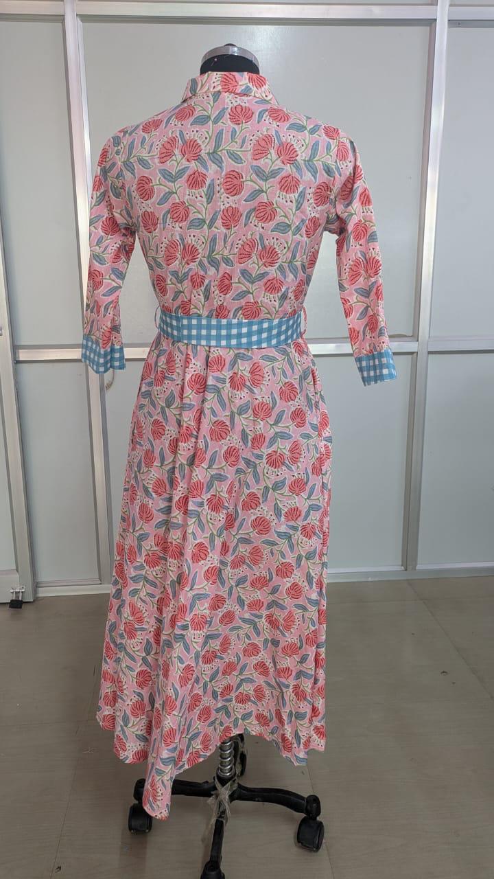 Pink Floral Wrap Cotton Dress