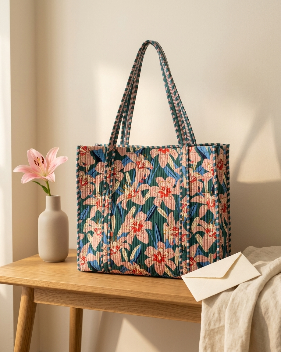 Floral Tote Bag in Navy