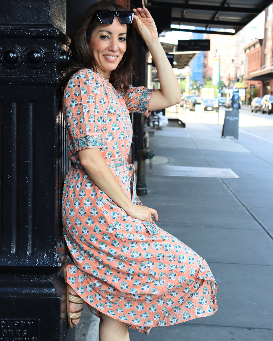 Orange Floral Printed Cotton Dress