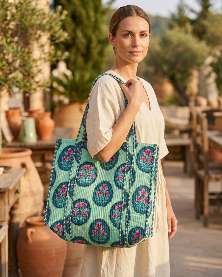 Floral Green Tote Bag