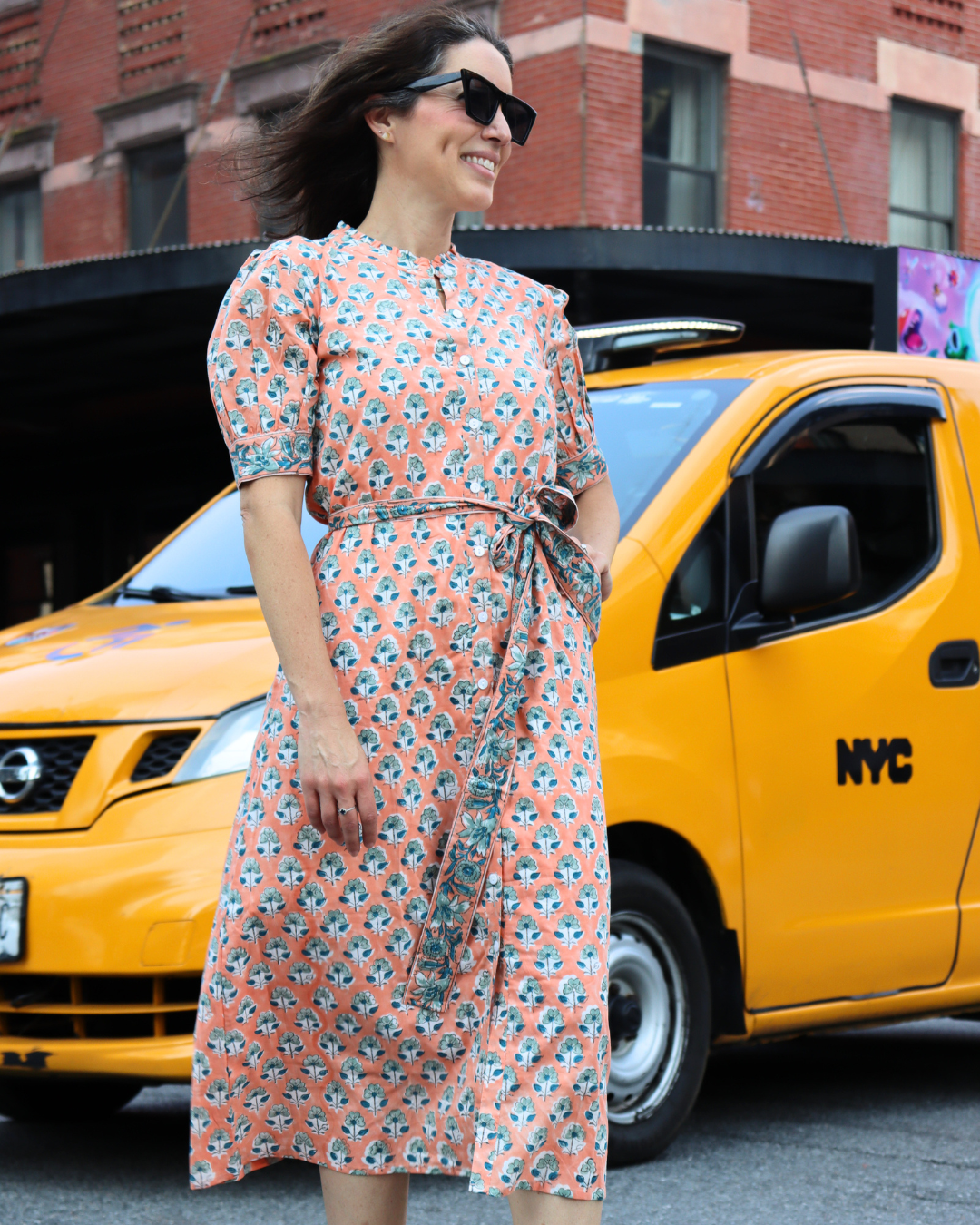 Orange Floral Printed Cotton Dress