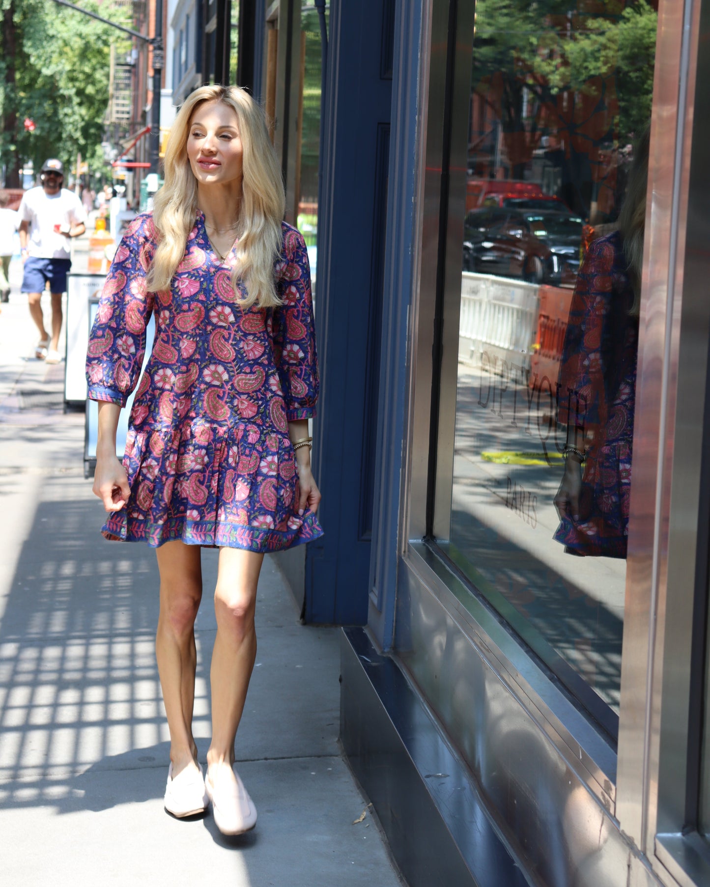 Geometric Printed Midi Dress in Navy Blue