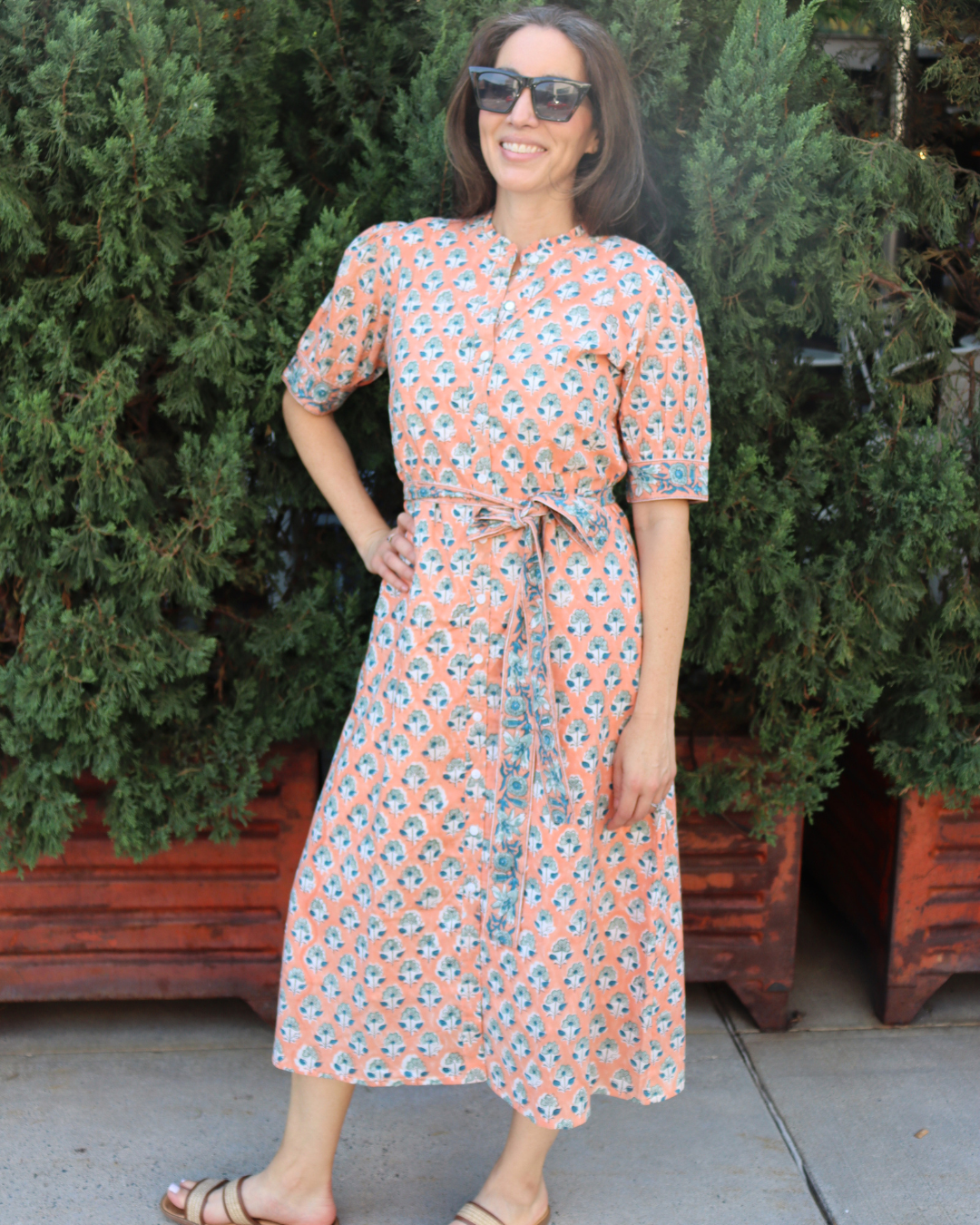 Orange Floral Printed Cotton Dress