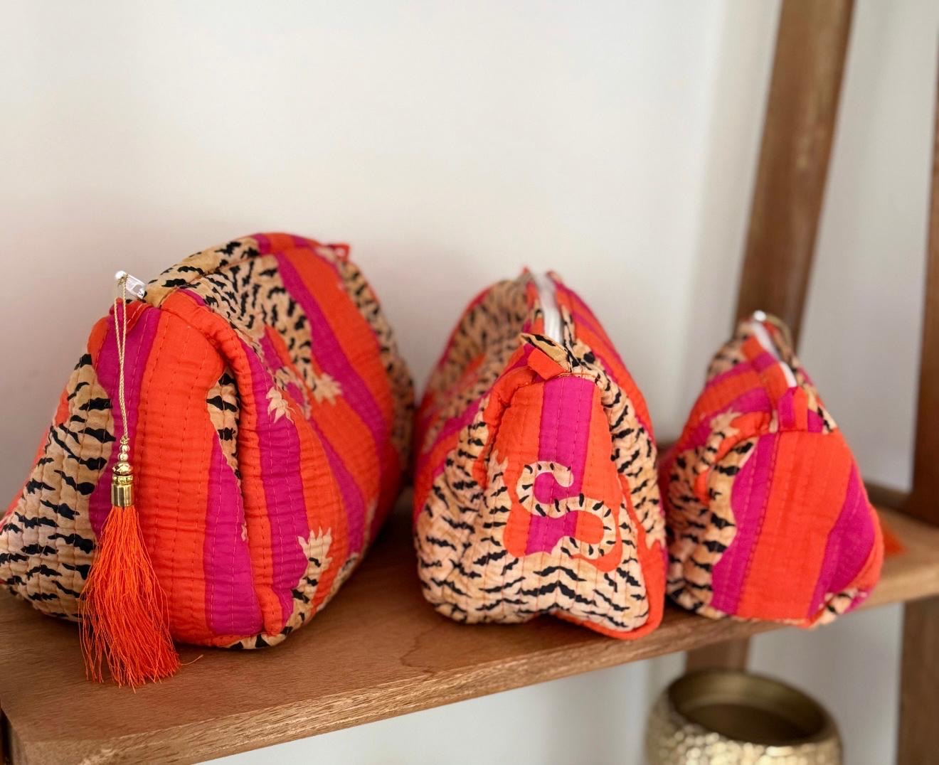 Orange Tiger Toiletry Bag - Set of 3