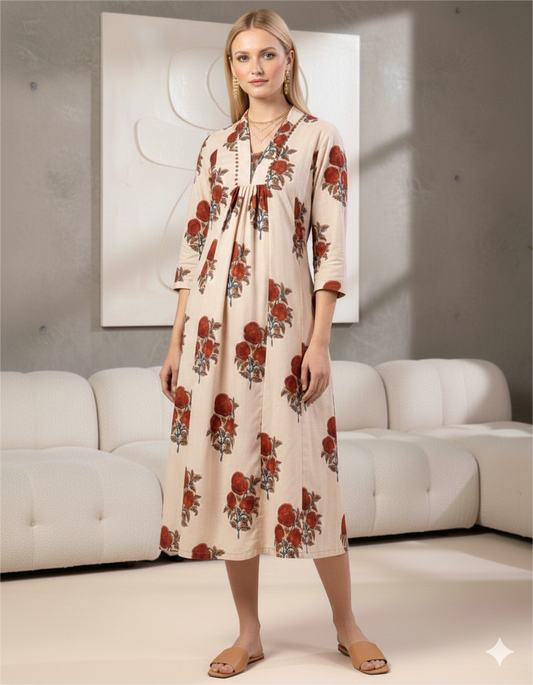 Gulnaar floral block print cotton midi dress women Amranis usa

