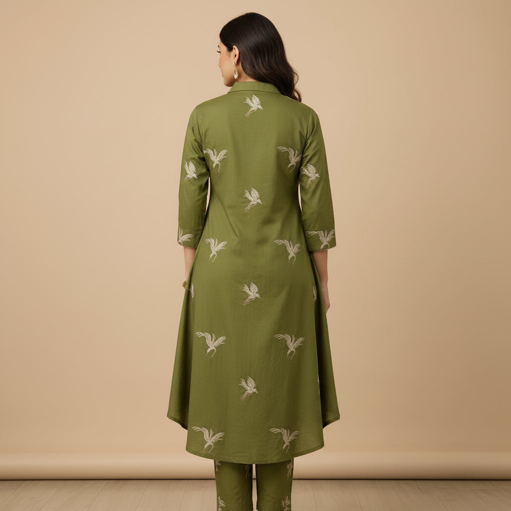 Spring Block Print Cotton Midi Dress
