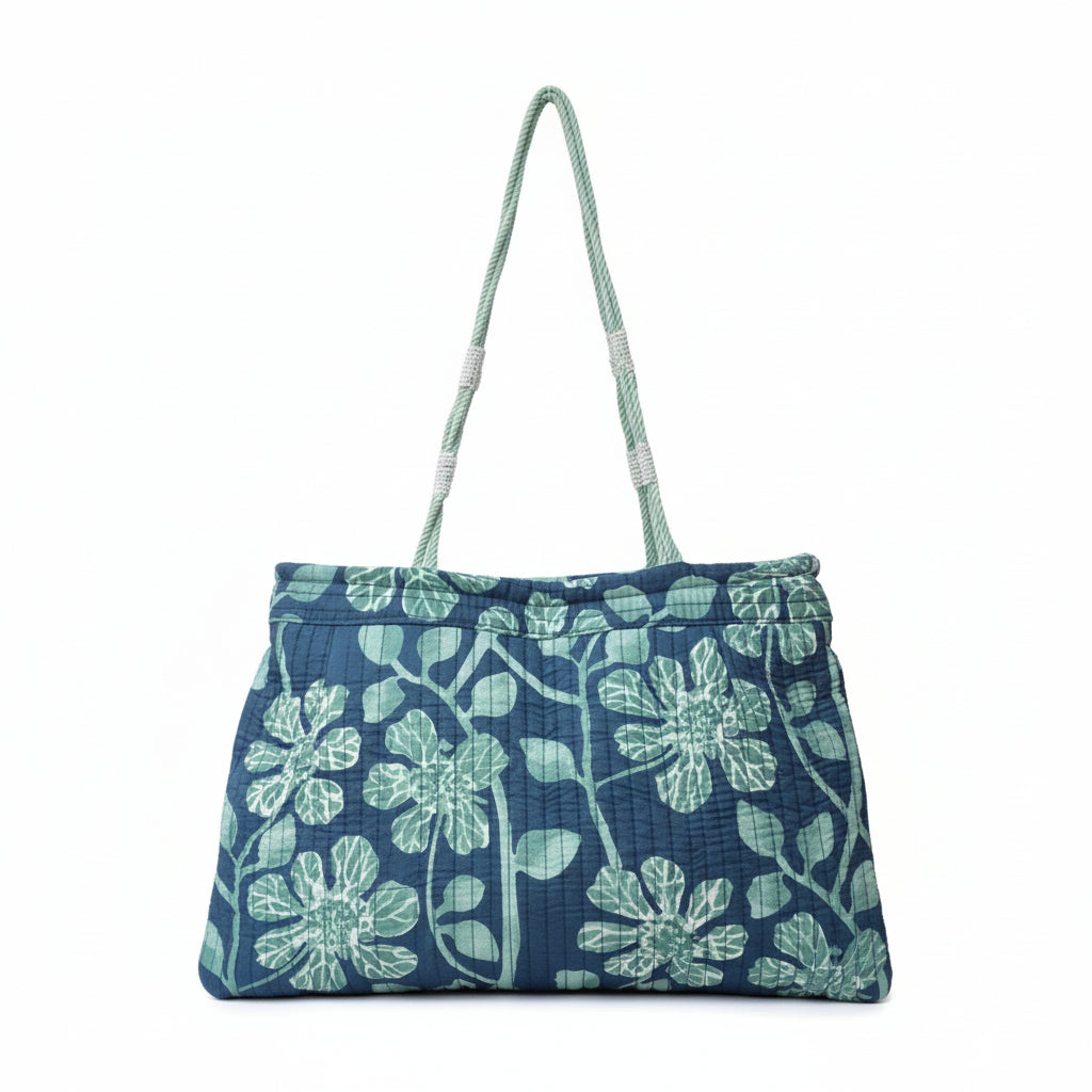 Indigo Floral Cotton Shoulder Bag