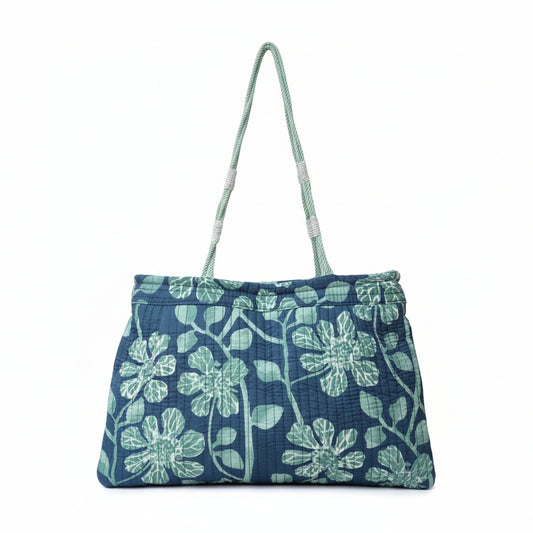 Indigo Floral Cotton Shoulder Bag
