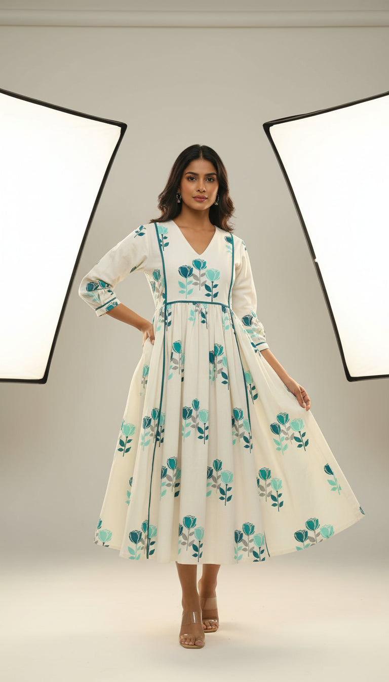 Hand Block Printed Malmal Midi