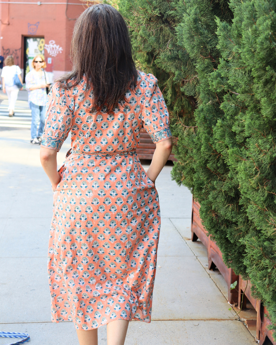 Orange Floral Printed Cotton Dress