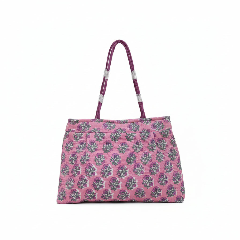 Pink Floral Cotton Shoulder Bag