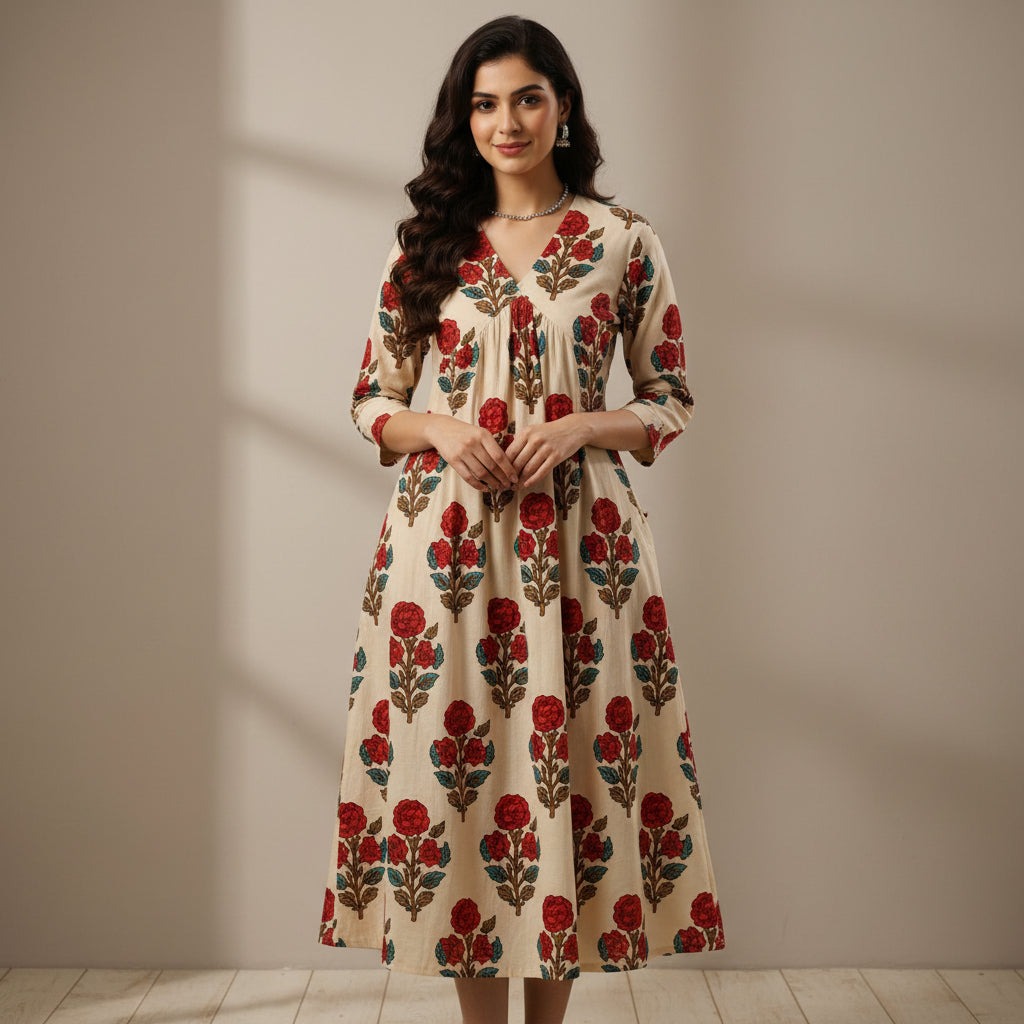 Spring Block Print Cotton Dress