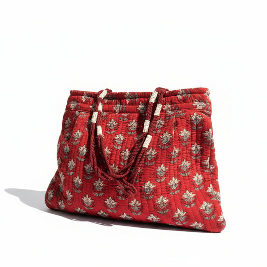 Rust Floral Cotton Handbag