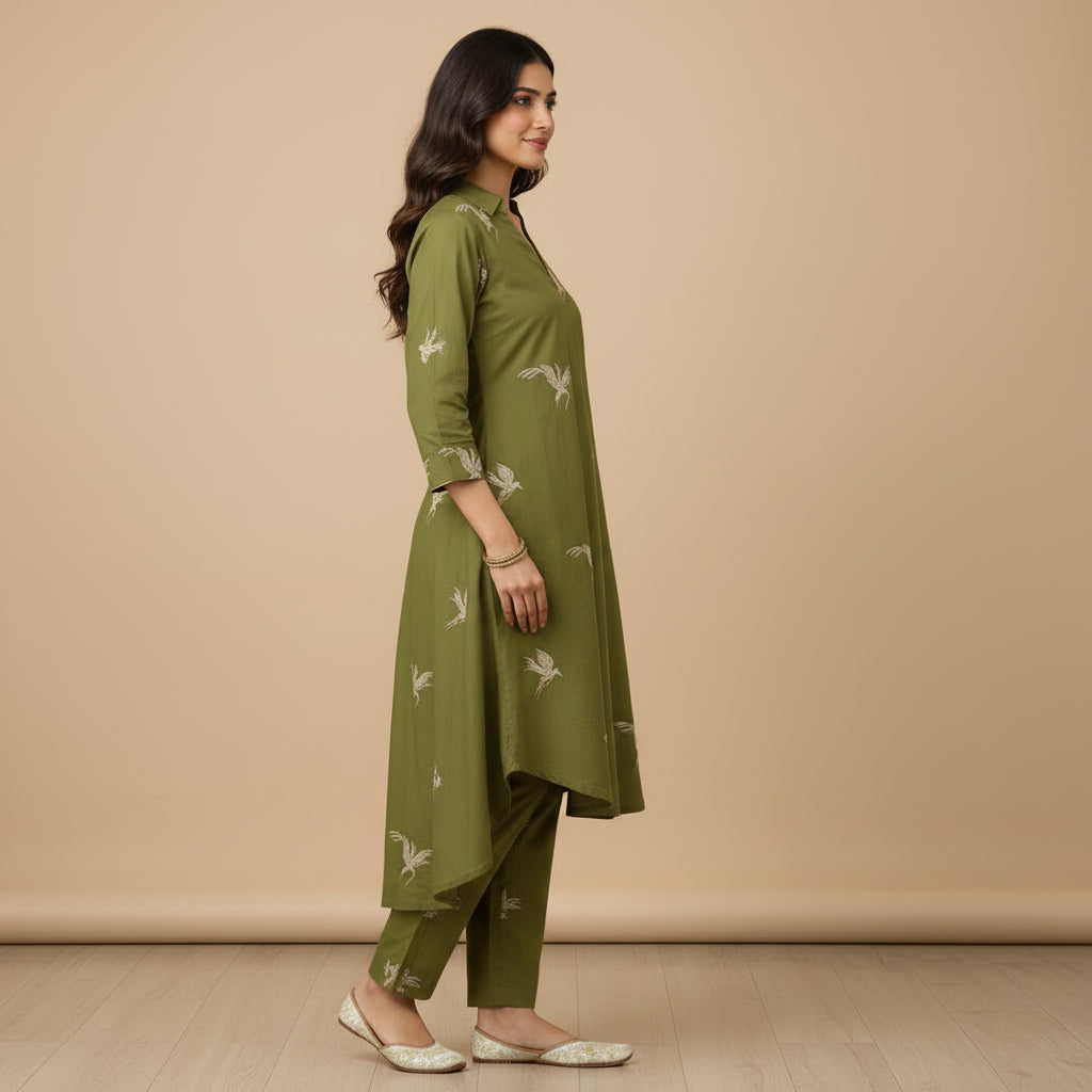 Spring Block Print Cotton Midi Dress