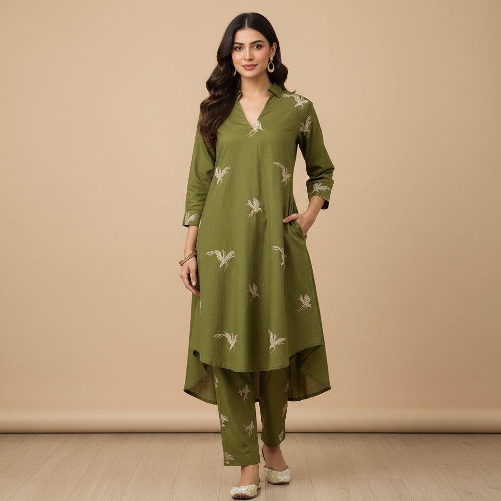 Spring Block Print Cotton Midi Dress