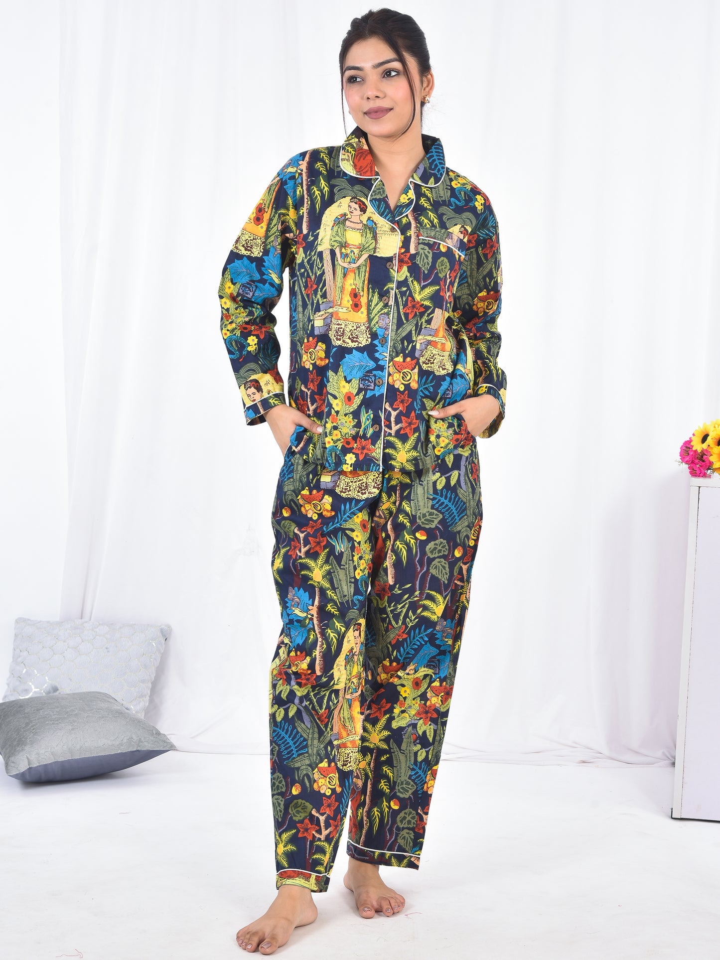 Long PJ Set in Blue Frida Kahlo