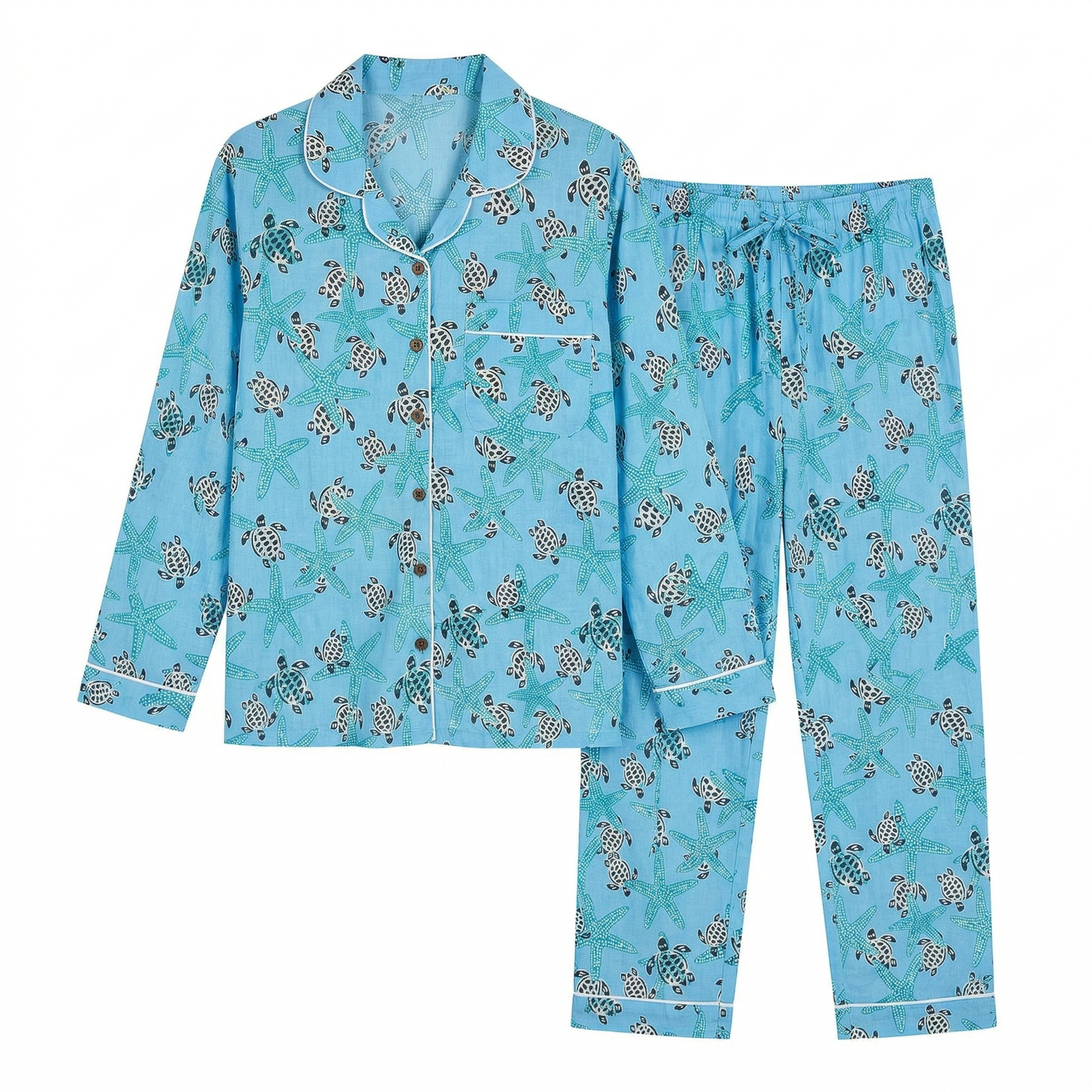 Baby Blue Turtle Starfish Long PJ set