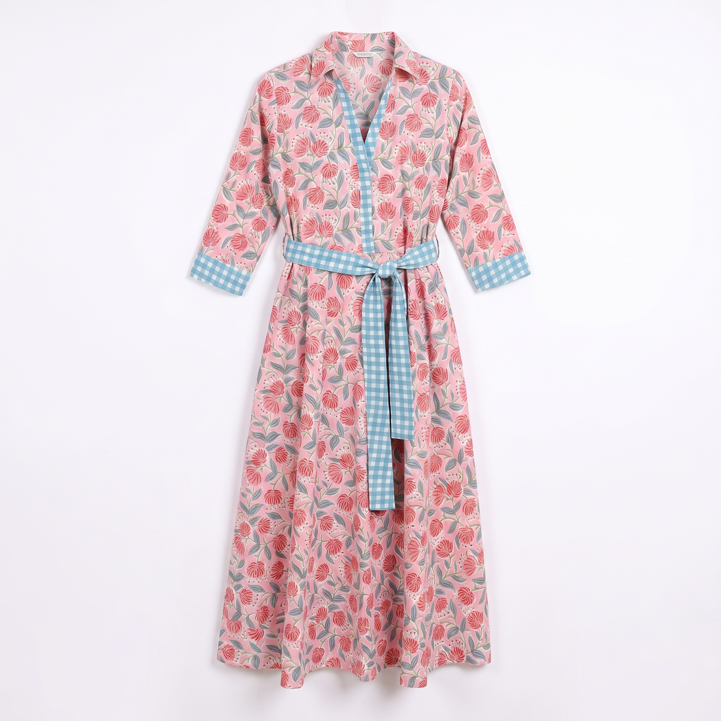 Pink Floral Wrap Cotton Dress