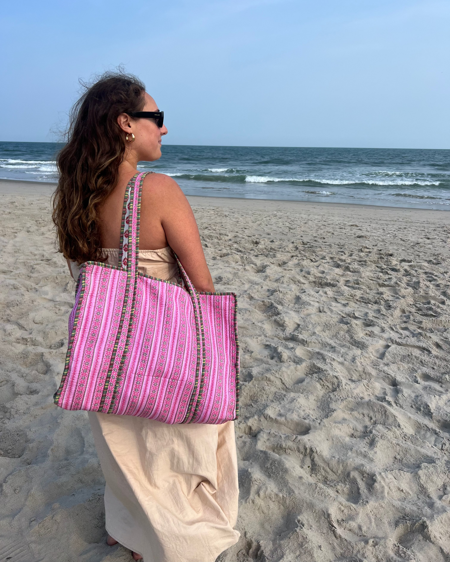 Baby Pink Block Printed Tote Bag