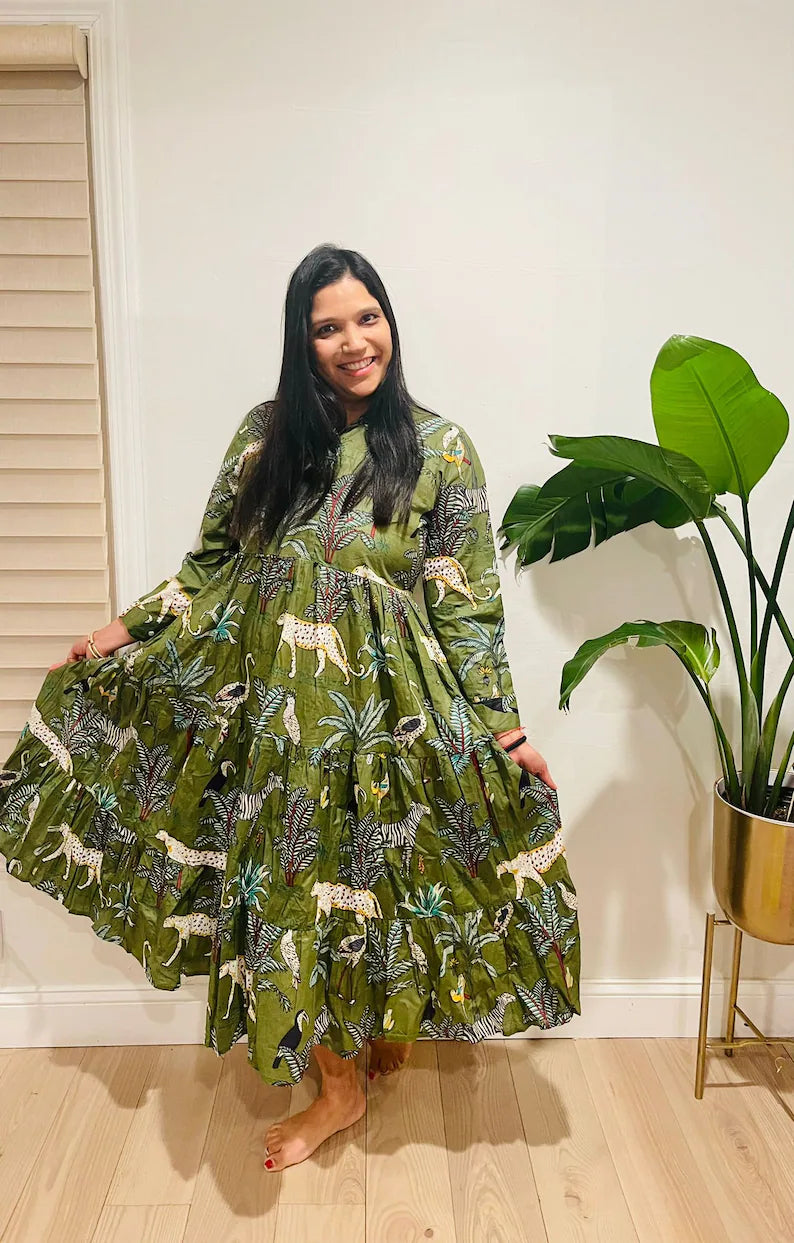 Green Jungle Printed Midi Dress
