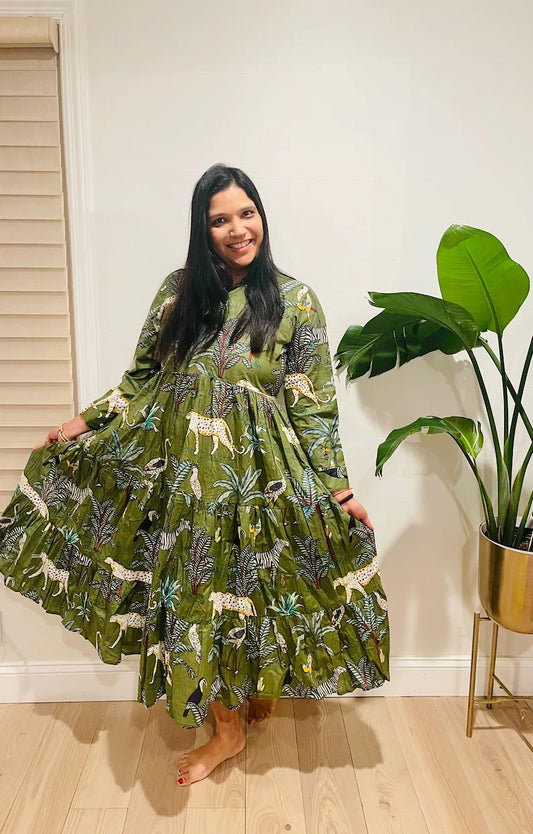 Green Jungle Printed Midi Dress