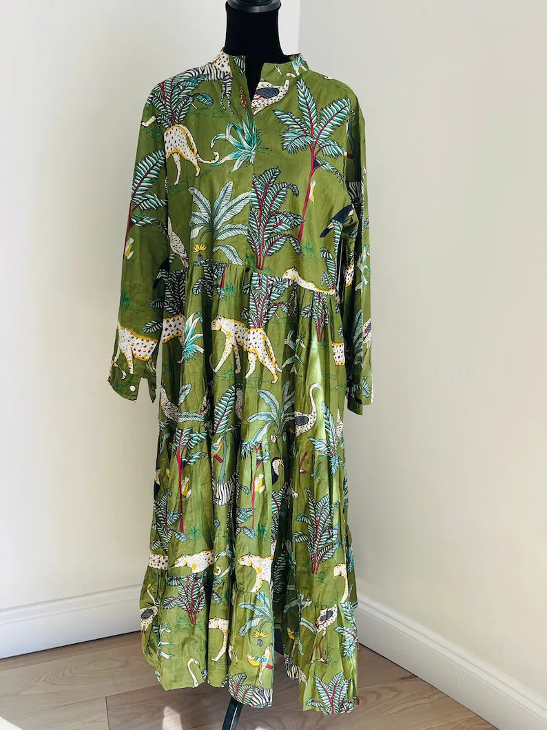 Green Jungle Printed Midi Dress