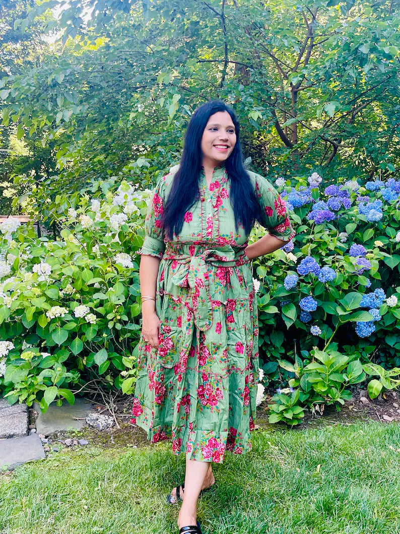 Olive Bloom Midi Dress