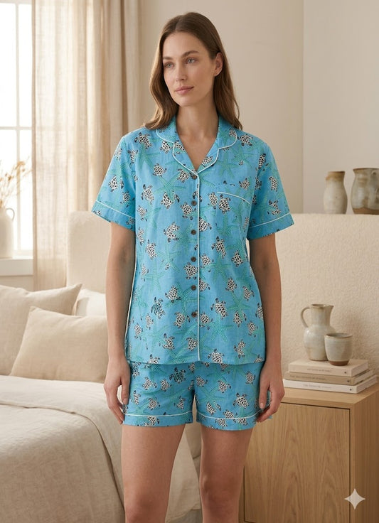 Sky Blue Turtle Short PJ set