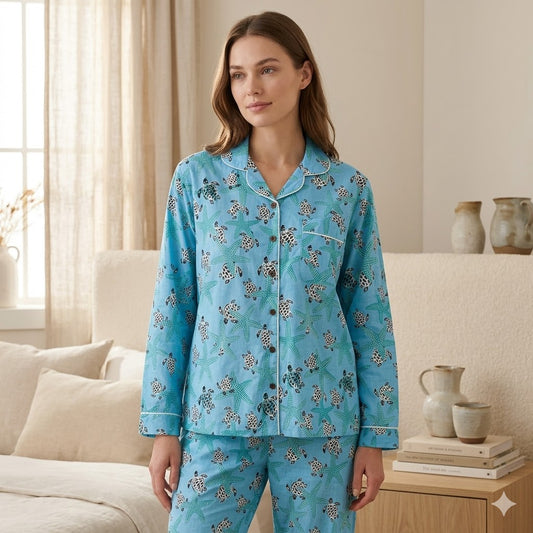 Baby Blue Turtle Starfish Long PJ set