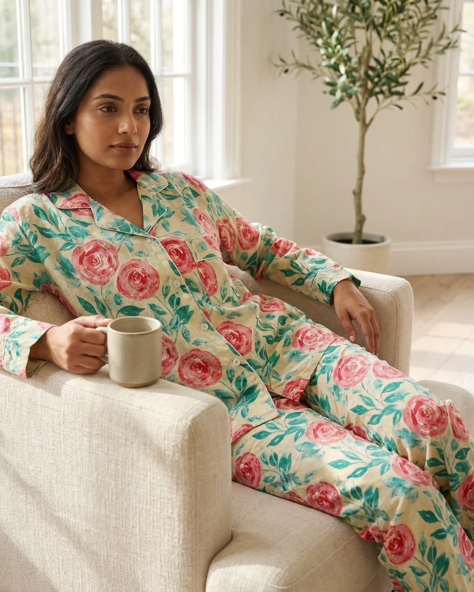Long Pajama Set in Pink Hermosa