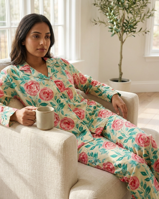 Long Pajama Set in Pink Hermosa