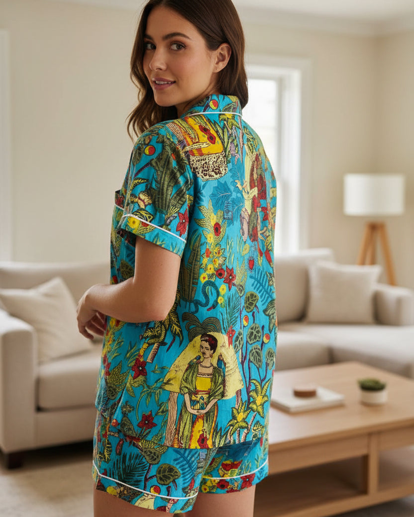 Short PJ Set - Sky Blue Frida Kahlo