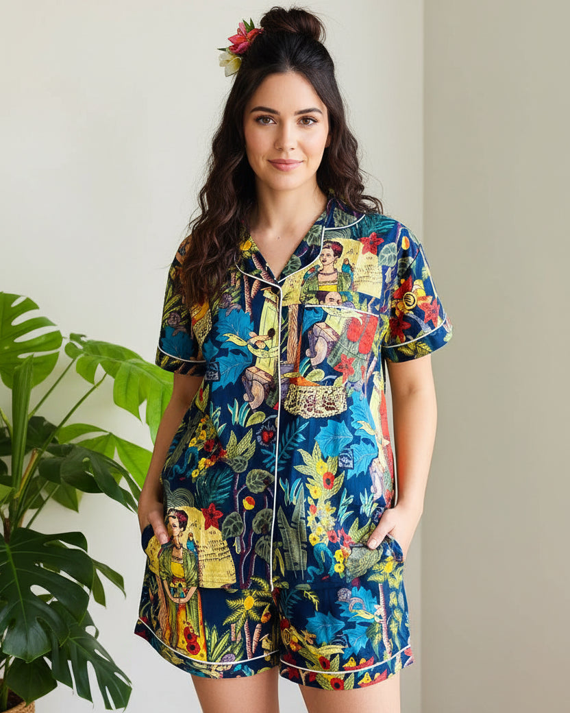 Short PJ Set in Blue Frida Kahlo