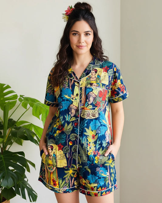Short PJ Set in Blue Frida Kahlo