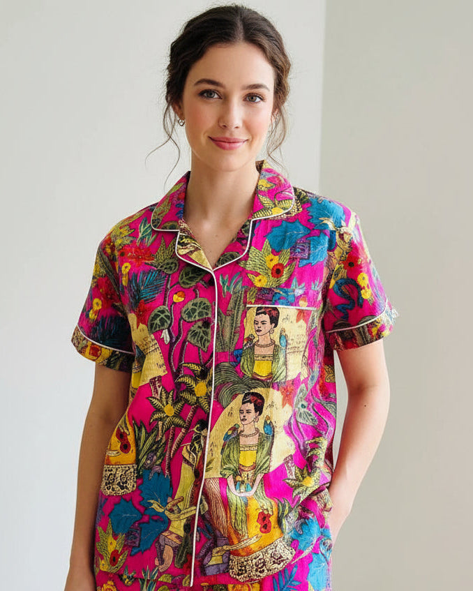 Short PJ Set in Pink Frida Khalo