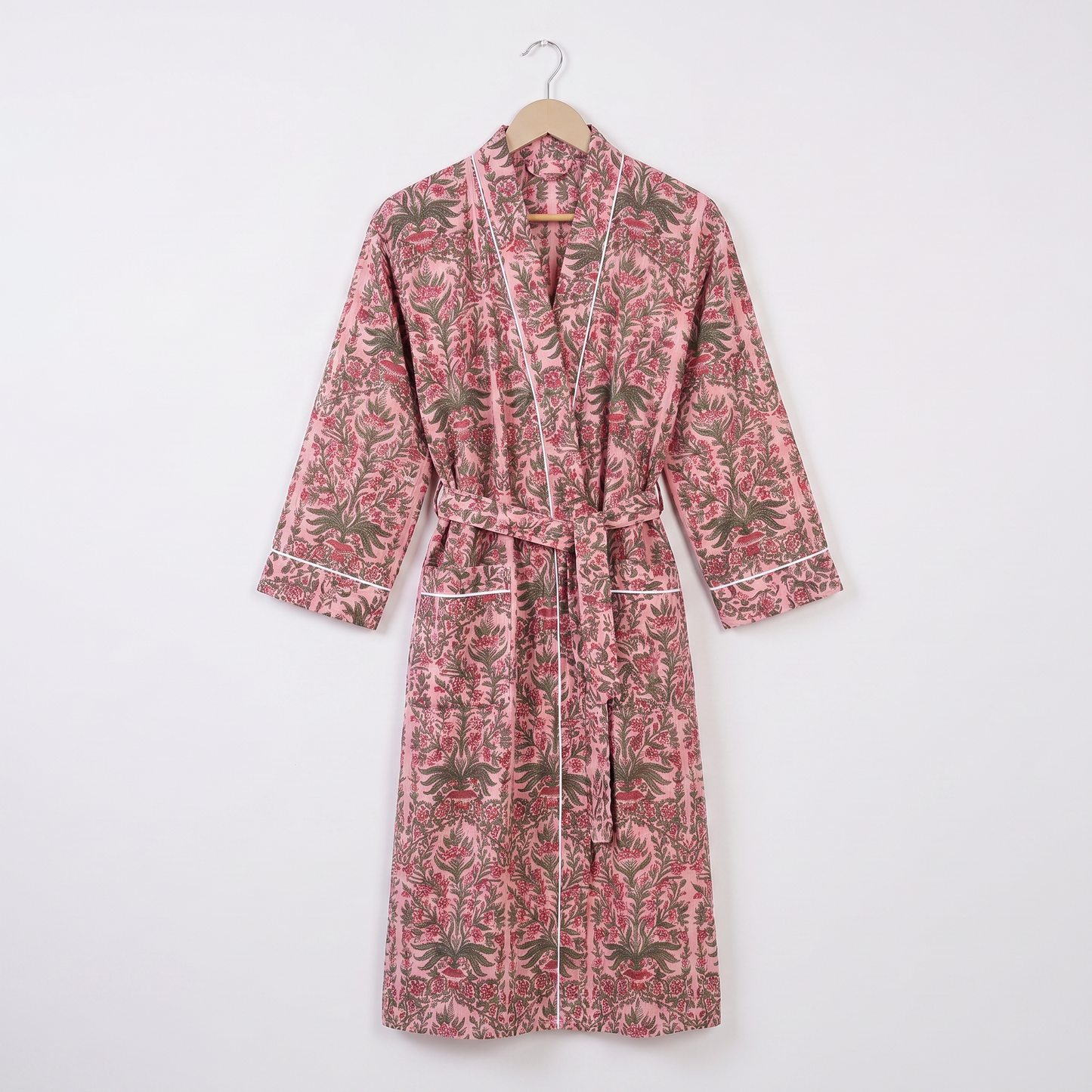 Blue Floral Print Cotton Robe