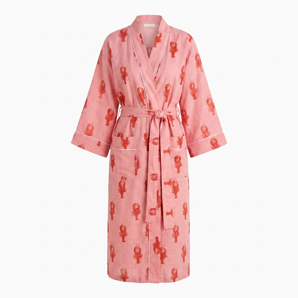 Pink Lobster Printed Cotton Robe